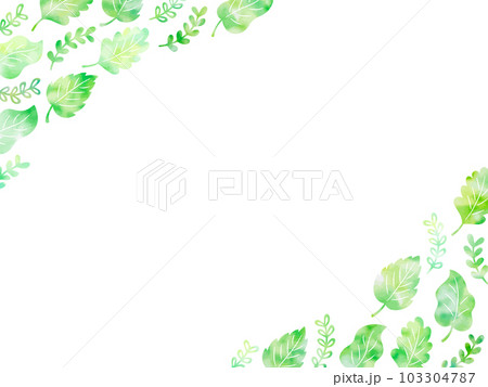 水彩風の緑の葉のフレーム 103304787