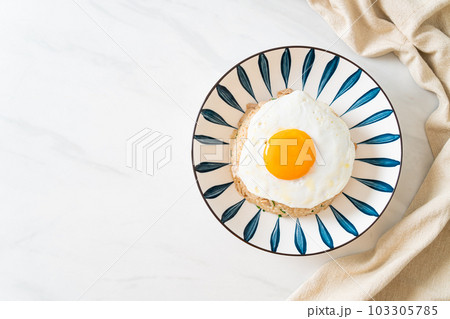 fried rice with pork and fried egg in Japanese style fried rice with pork and fried egg in Japanese style 103305785