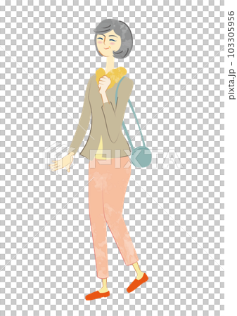 お出かけを楽しむ笑顔のシニア女性 103305956