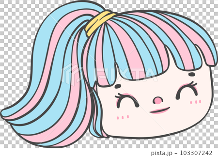 Cute girl happy strong face with colourful fashion hair cartoon character hand drawing doodle outline 103307242