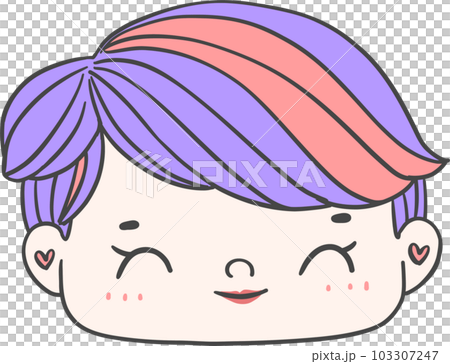 Cute girl happy strong face with colourful fashion hair cartoon character hand drawing doodle outline 103307247