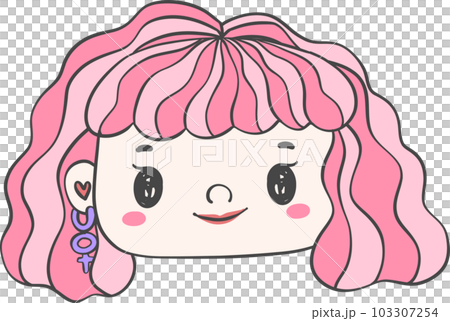 Cute girl happy strong face with colourful fashion hair cartoon character hand drawing doodle outline 103307254