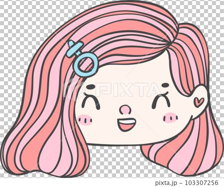 Cute girl happy strong face with colourful fashion hair cartoon character hand drawing doodle outline 103307256