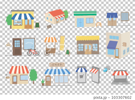 いろんなお店の手描きイラストセット(カラー/輪郭線なし) いろんなお店の手描きイラストセット(カラー/輪郭線なし) 103307602