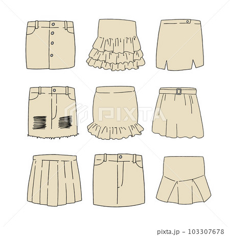 ベージュのミニスカートのイラストセット 103307678