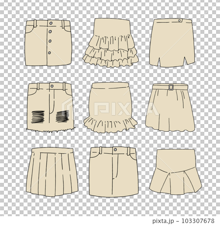 ベージュのミニスカートのイラストセット 103307678