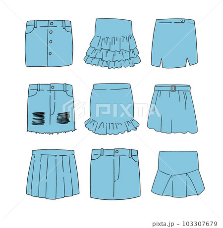 水色のミニスカートのイラストセット 水色のミニスカートのイラストセット 103307679