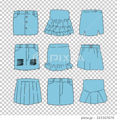 水色のミニスカートのイラストセット 水色のミニスカートのイラストセット 103307679