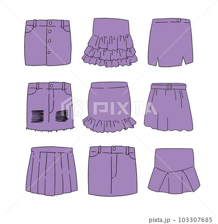 紫のミニスカートのイラストセット 103307685