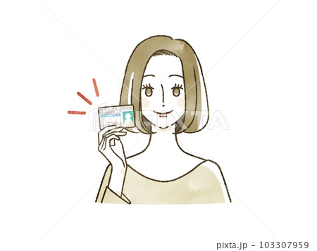 運転免許証を持っている笑顔の女性 103307959