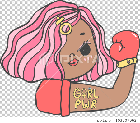 Cute girl strong face with boxing glove cartoon character hand drawing doodle outline Cute girl strong face with boxing glove cartoon character hand drawing doodle outline 103307962