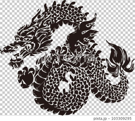Year of the dragon, dragon, dragon, tatsu, print, ink painting, seal, material for New Year's cards, New Year's greetings 2024, illustration materials 103309295
