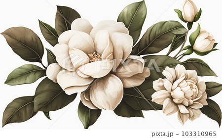 クチナシの花の水彩画