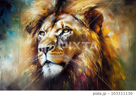 Image of a male lion. Wildlife Animals. Illustration. Generative AI. 103311130