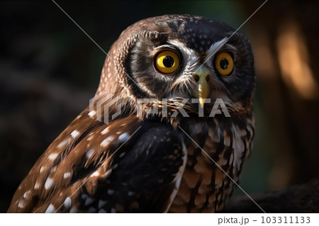Image of an owl in the forest on natural background. Birds. Wildlife Animals. illustration. Generative AI. 103311133