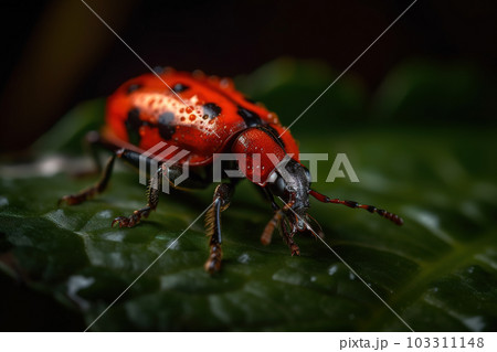 Image of ladybird or ladybug on the green leaf. Insect. Illustration. Generative AI. 103311148