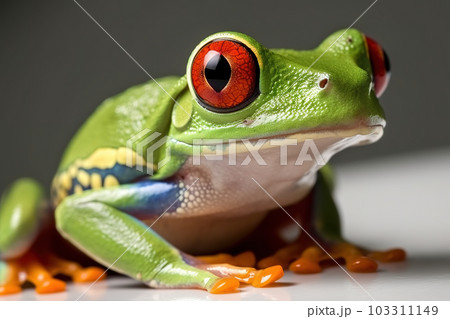 image of green tree frog. Amphibian. Illustration. Generative AI. 103311149