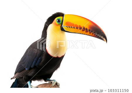 Image of toucan on a white background. Bird. Wild Animals. illustration. Generative AI. 103311150