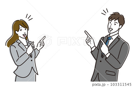 指をさして案内するスーツ姿の男女 指をさして案内するスーツ姿の男女 103311545