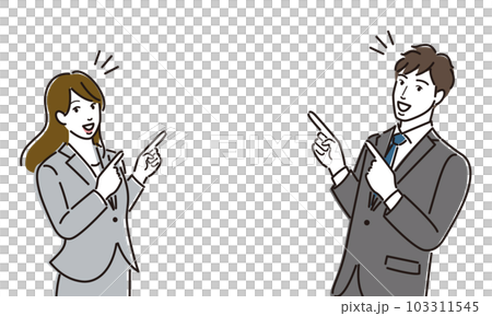 指をさして案内するスーツ姿の男女 指をさして案内するスーツ姿の男女 103311545
