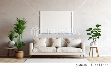 Interior design of a living room with a sofa, a painting and lamps, Generated AI Interior design of a living room with a sofa, a painting and lamps, Generated AI 103311722