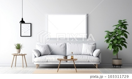 Interior design of a living room with a sofa, a painting and lamps, Generated AI Interior design of a living room with a sofa, a painting and lamps, Generated AI 103311729