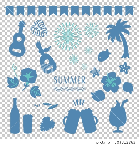 Flat illustration set of summer material _ silhouette style Flat illustration set of summer material _ silhouette style 103312863