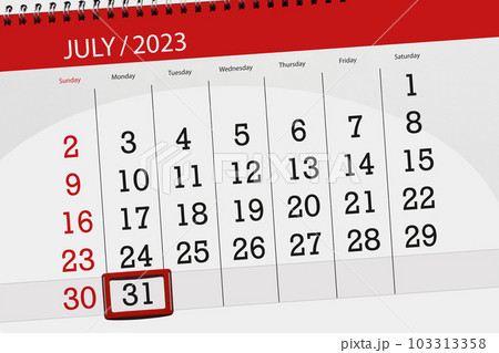 Calendar 2023, deadline, day, month, page, organizer, date, July, monday, number 31 103313358