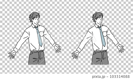 ビジネスイラスト　シンプルなタッチの深呼吸する男性のイラストレーションセット 103314088