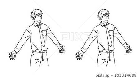 ビジネスイラスト　シンプルなタッチの深呼吸する男性のイラストレーションセット 103314089