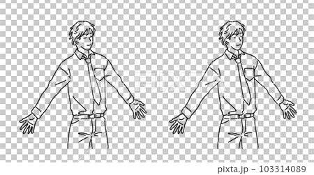 ビジネスイラスト　シンプルなタッチの深呼吸する男性のイラストレーションセット 103314089