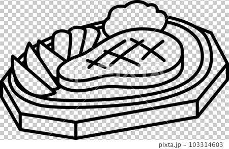 料理食べ物の線画単品アイコン　ステーキ 103314603
