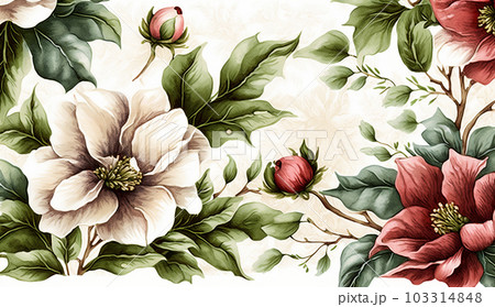 クリスマスローズの花の水彩画