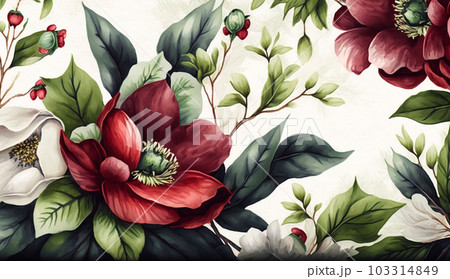 クリスマスローズの花の水彩画