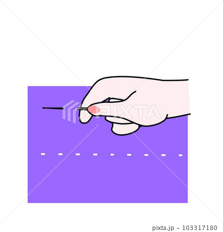 縫物をする右手と布と針 103317180