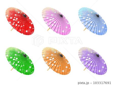 カラフルな和傘イラストセット素材 カラフルな和傘イラストセット素材 103317691