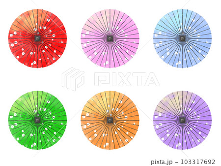 カラフルな和傘イラストセット素材 カラフルな和傘イラストセット素材 103317692