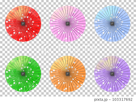 カラフルな和傘イラストセット素材 カラフルな和傘イラストセット素材 103317692