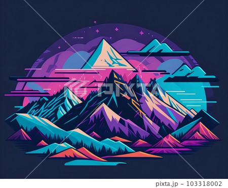 A scenic illustration featuring a majestic mountain range with snow-capped peaks. Generative AI. A scenic illustration featuring a majestic mountain range with snow-capped peaks. Generative AI. 103318002