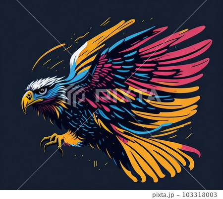 Artwork for a t-shirt graphic of an eagle in flight. Generative AI. 103318003