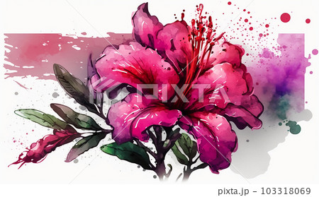 ツツジの花の水彩画