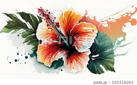 ハイビスカスの花の水彩画
