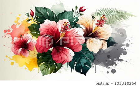 ハイビスカスの花の水彩画