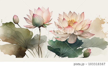 ハスの花の水彩画