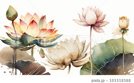 ハスの花の水彩画