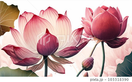 ハスの花の水彩画