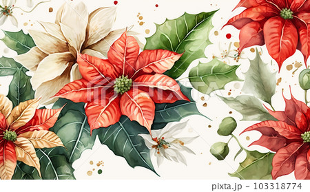 ポインセチアの花の水彩画