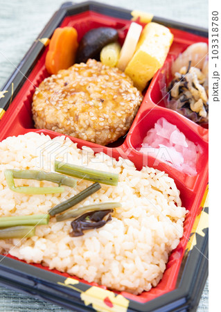 美味しい山菜ご飯と豆腐ハンバーグ弁当 美味しい山菜ご飯と豆腐ハンバーグ弁当 103318780