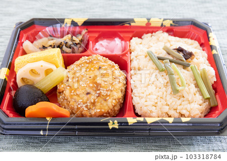 美味しい山菜ご飯と豆腐ハンバーグ弁当 103318784