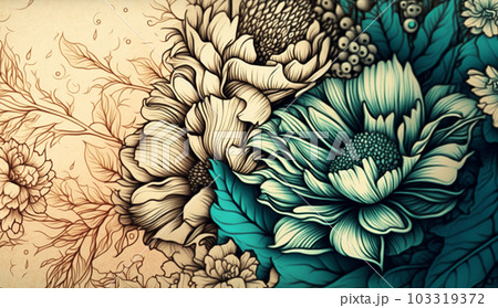 クラシカルな花柄背景イラスト
